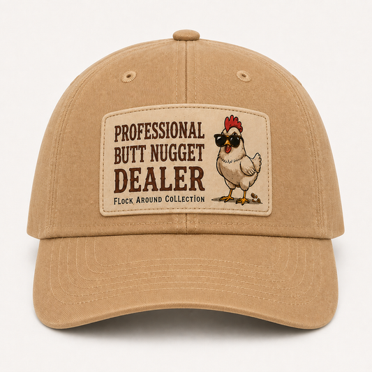 Professional Butt Nugget Dealer baseball cap in tan, front patch