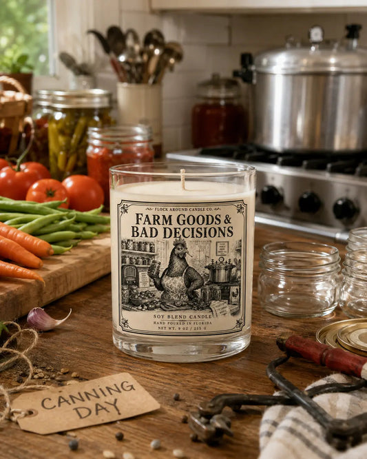 Regrets? I've Canned Worse Candle 9 oz on the canning day kitchen table