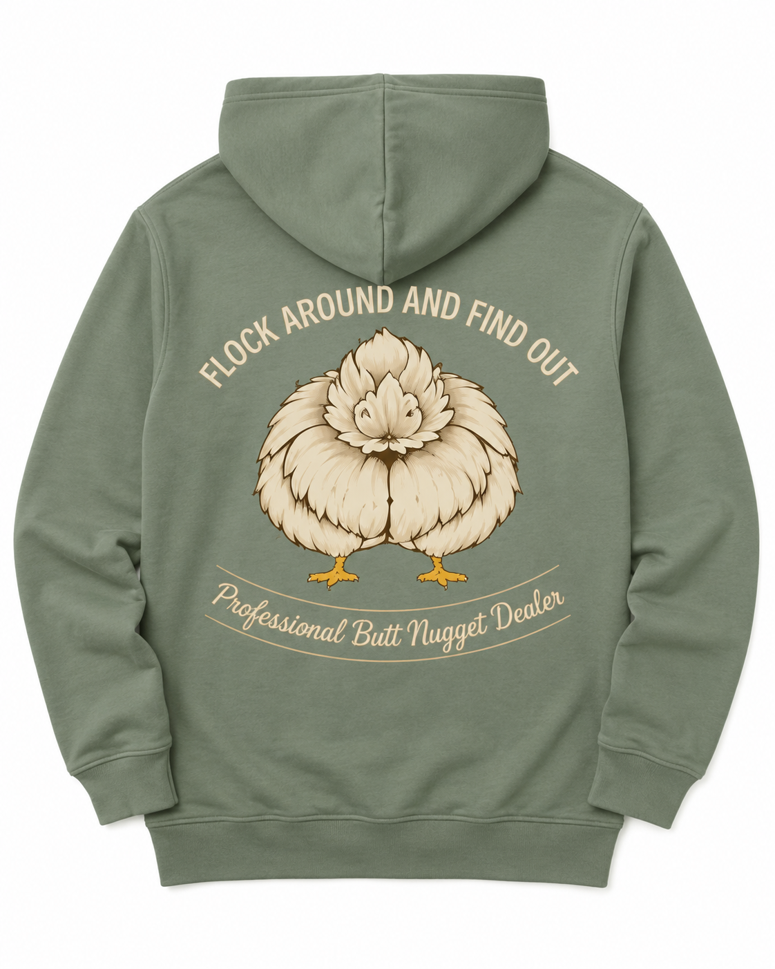 Sage hoodie flat back with Professional Butt Nugget Dealer graphic