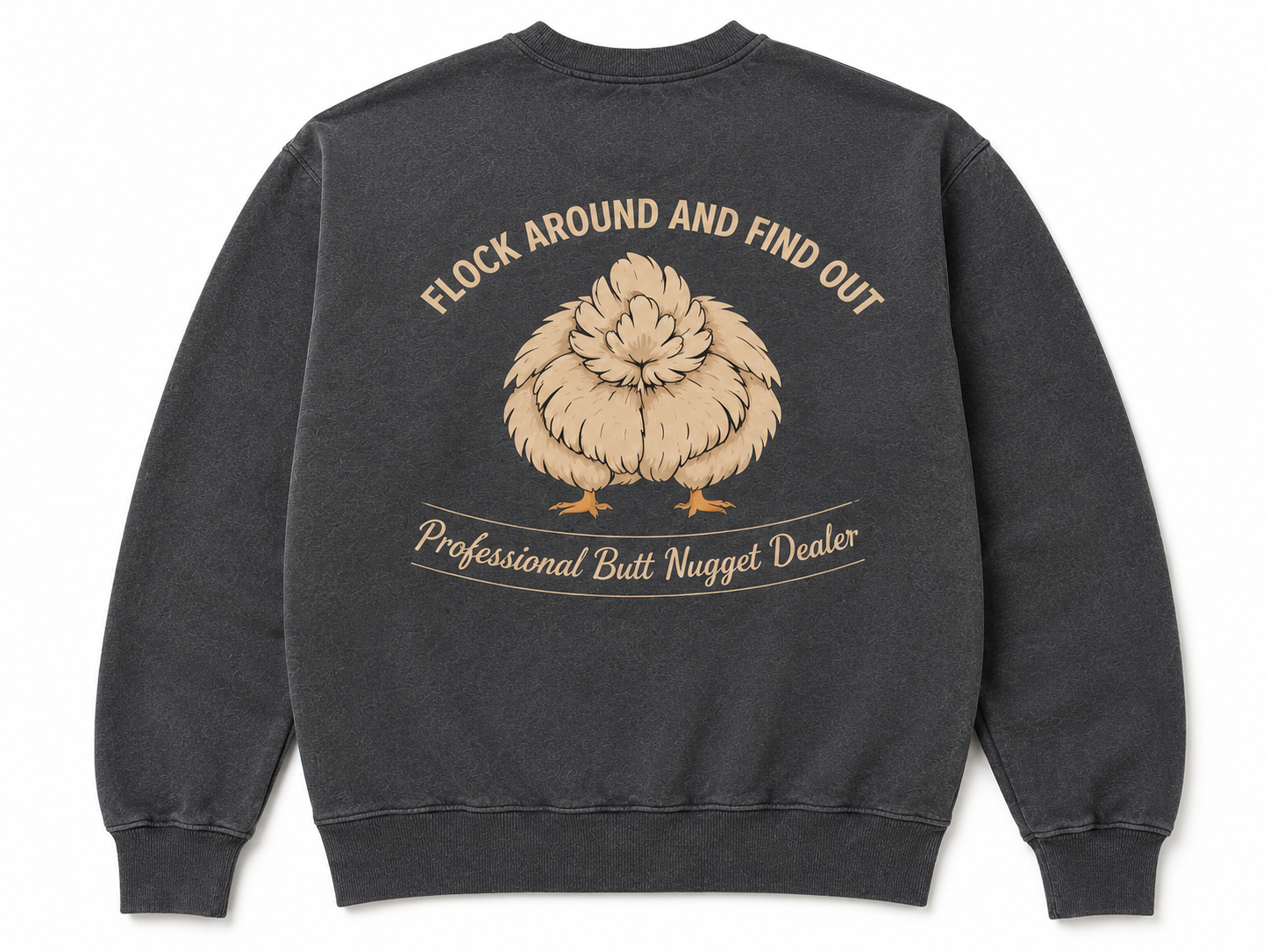 Washed charcoal sweatshirt flat back with full emblem