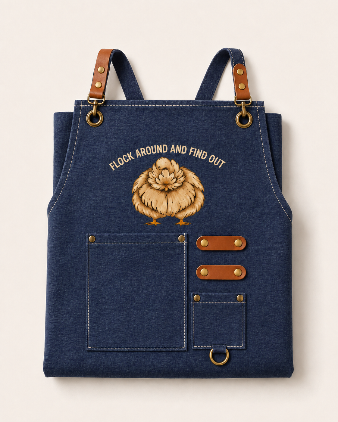 Flock Around Chore Apron in navy denim, front view