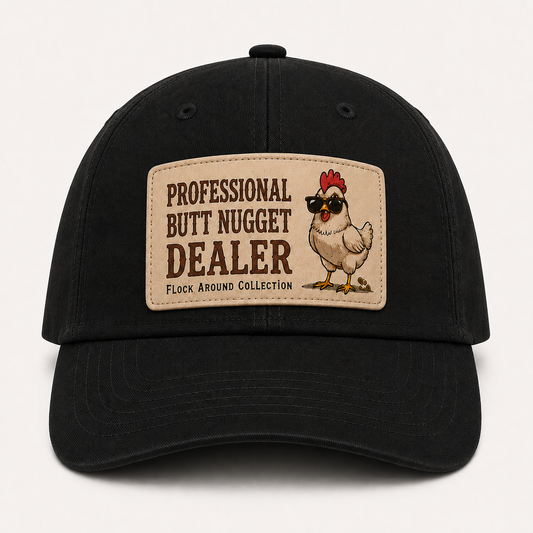 Black Professional Butt Nugget Dealer baseball cap front view with leather-look patch