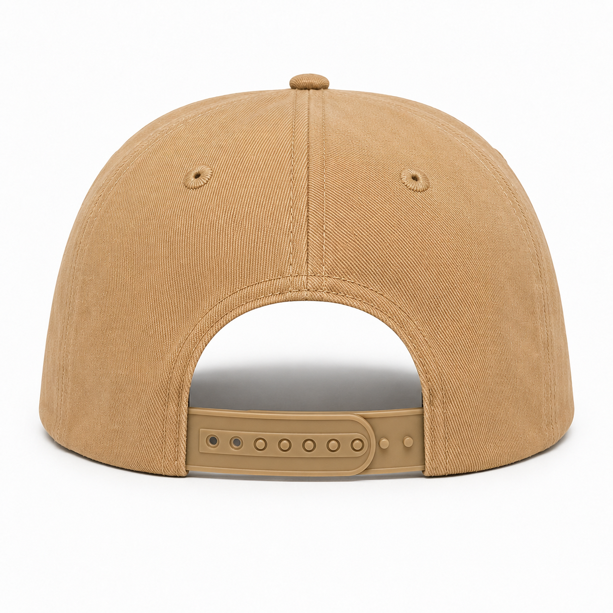 Tan baseball cap, back view with adjustable snapback