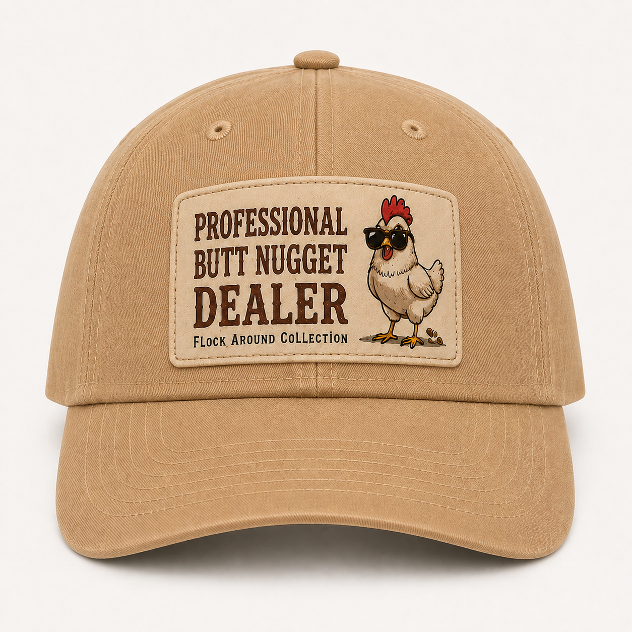 Professional Butt Nugget Dealer baseball cap in tan, front patch