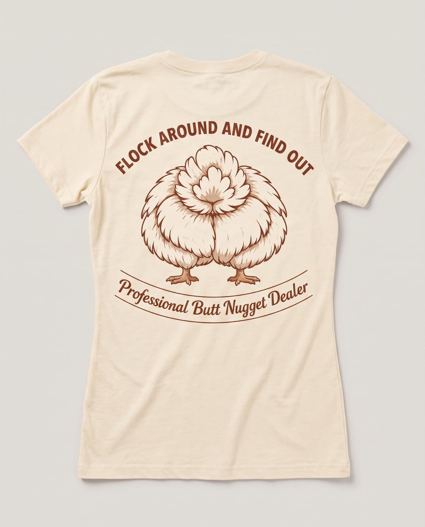 Cream women's tee flat lay, full back print