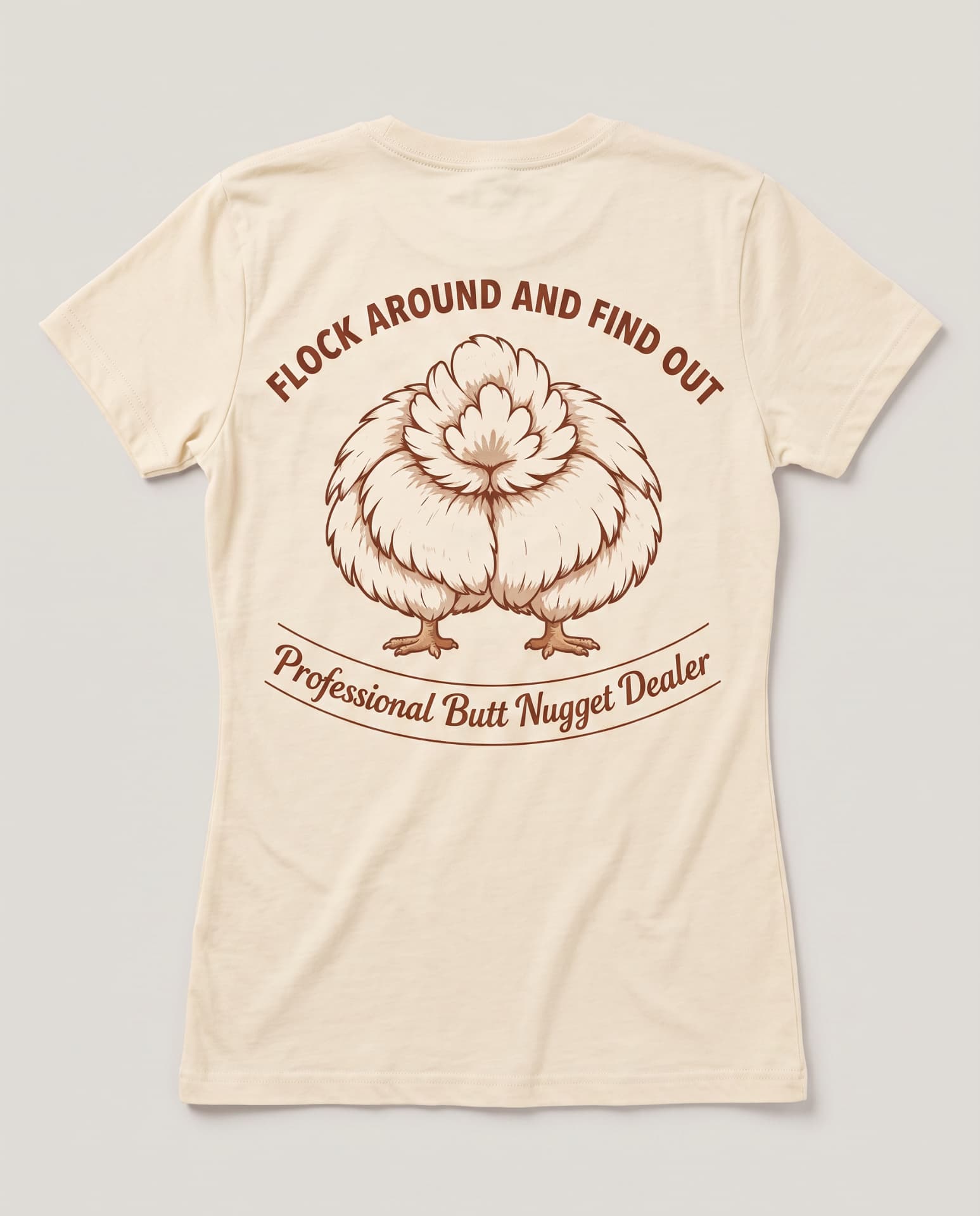 Cream women's tee flat lay, full back print