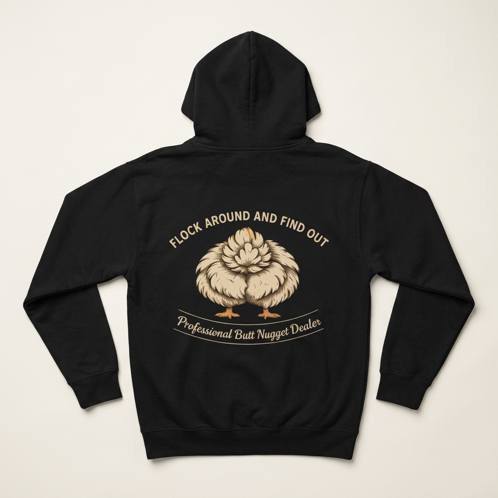 Black hoodie flat lay back with full graphic