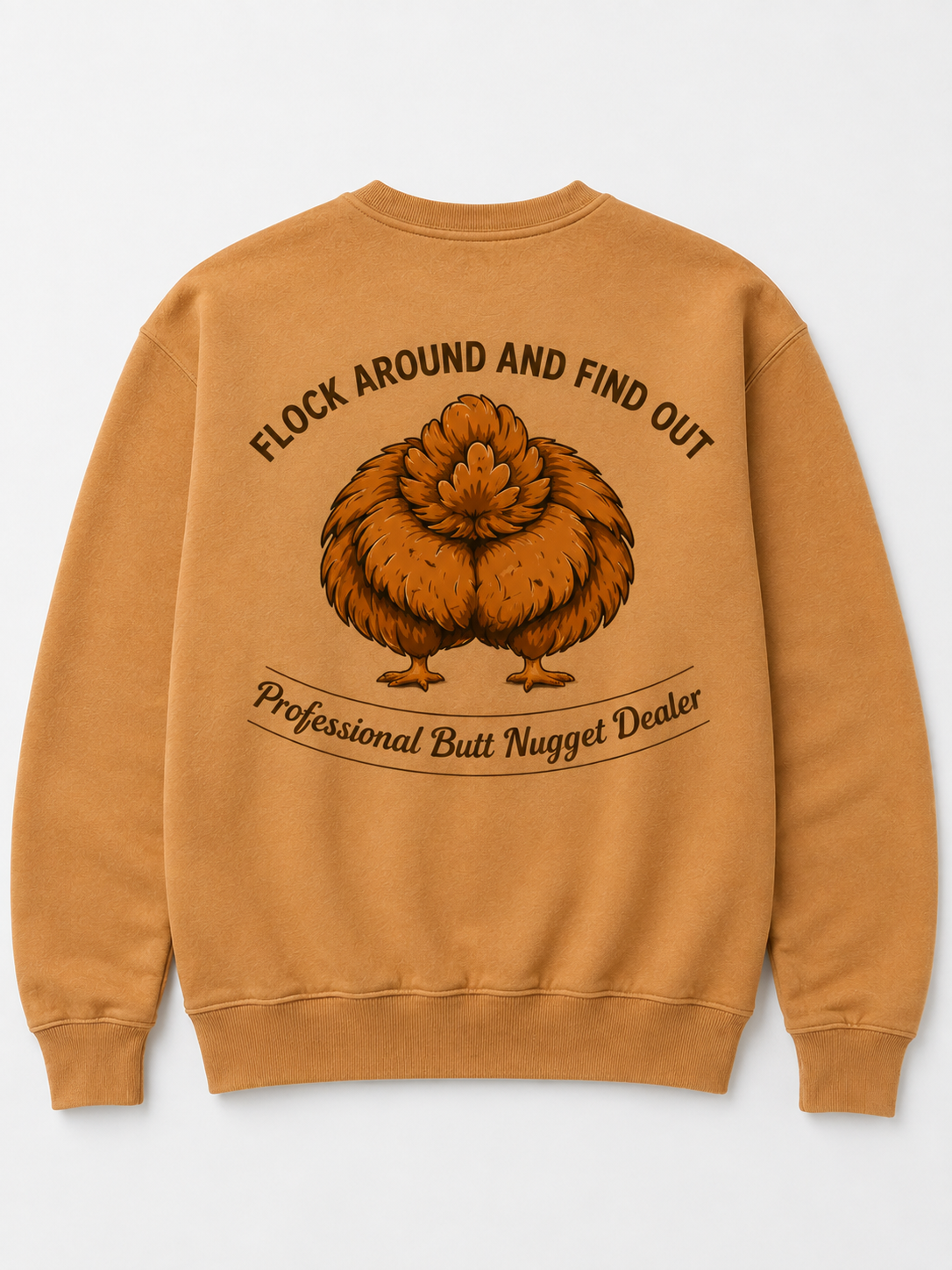 Caramel sweatshirt flat back with full hen emblem