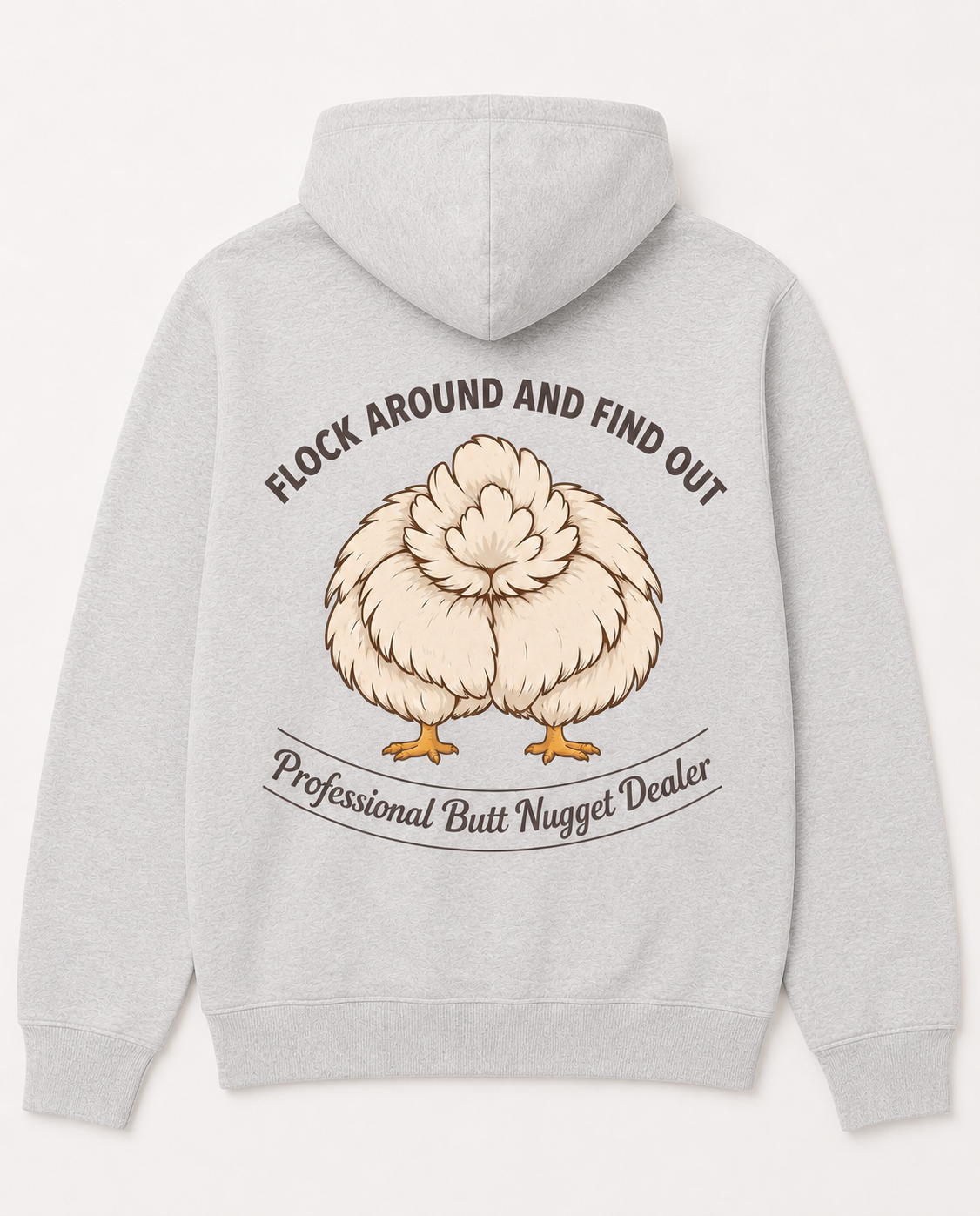 Heather grey hoodie flat back with full artwork