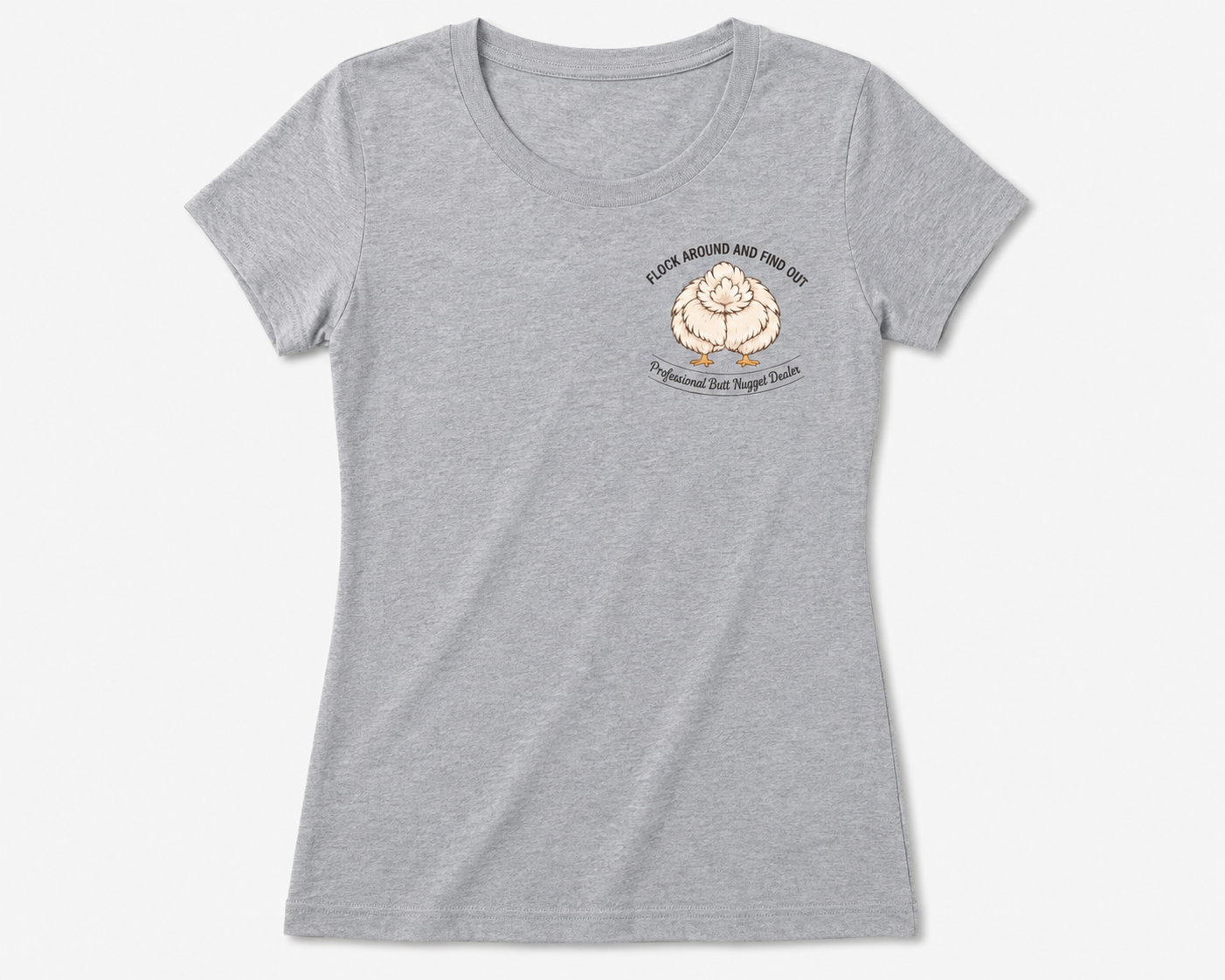Grey heather tee flat front with chest emblem