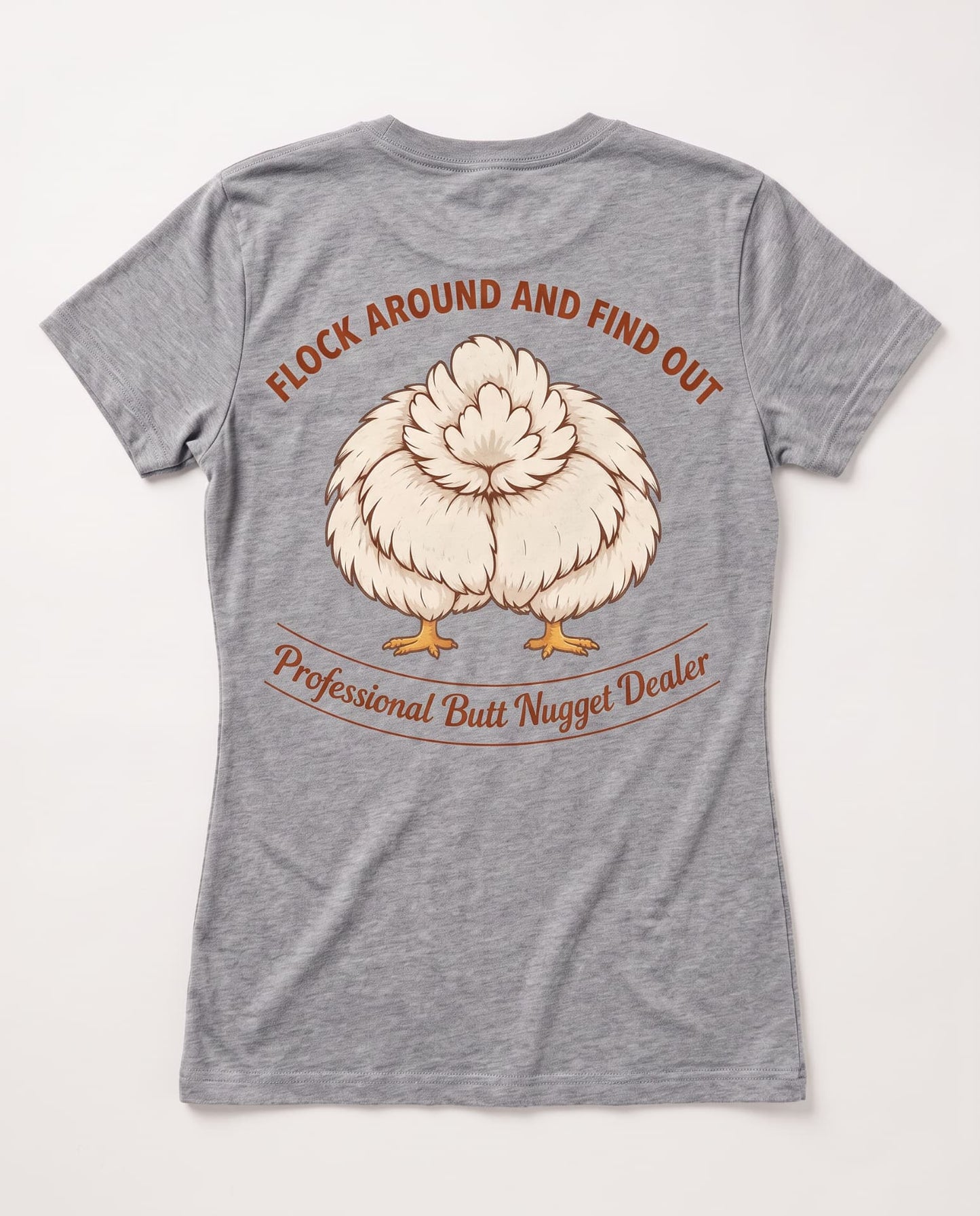 Grey Heather rust print v-neck tee, flat back