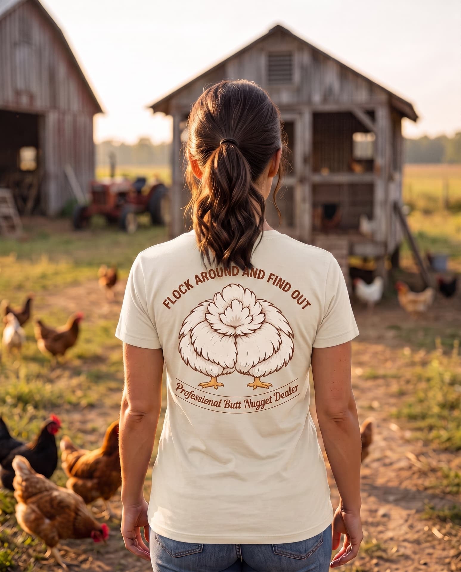 Ivory v-neck tee on model, back